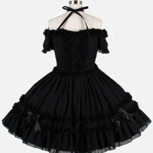 Black Chiffon Binding Strap Off-the-shoulder Classic Lolita Dress