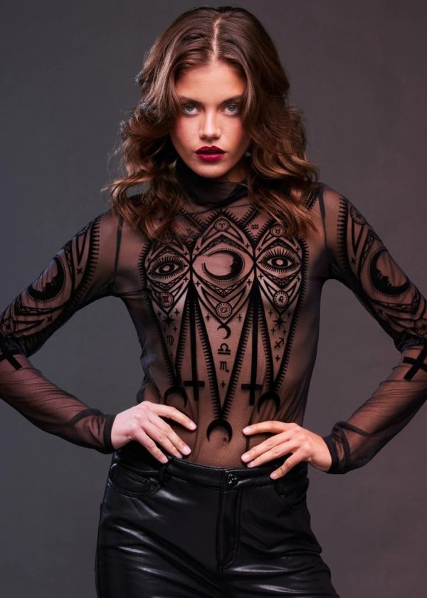 MOON MAGIC SHEER LONG SLEEVE GOTH BODYSUIT - Image 7