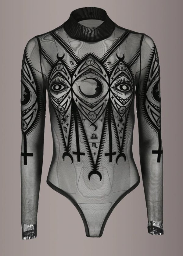 MOON MAGIC SHEER LONG SLEEVE GOTH BODYSUIT - Image 4