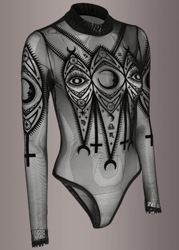 MOON MAGIC SHEER LONG SLEEVE GOTH BODYSUIT - Image 5