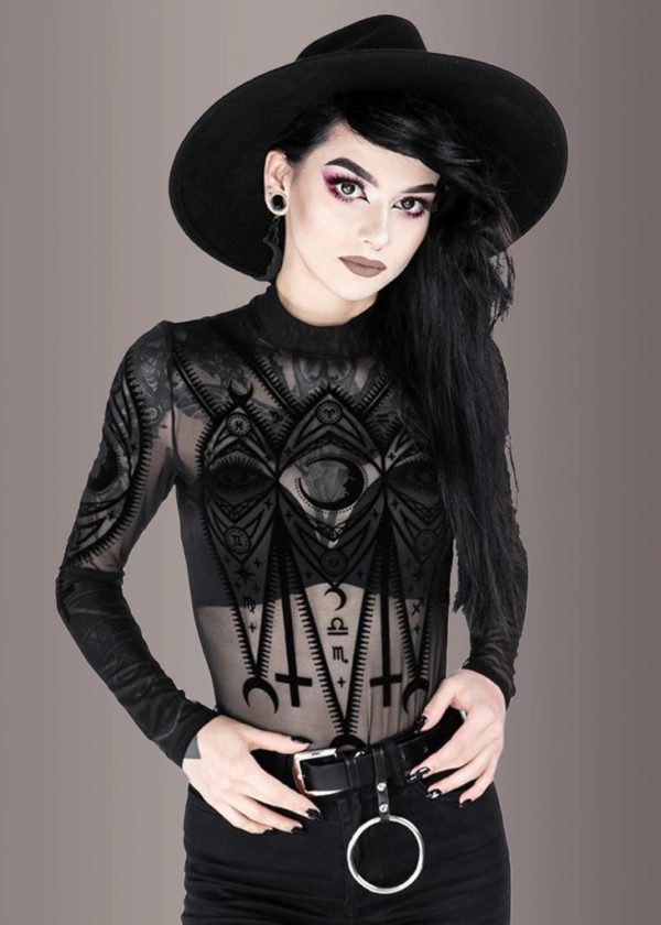MOON MAGIC SHEER LONG SLEEVE GOTH BODYSUIT - Image 3