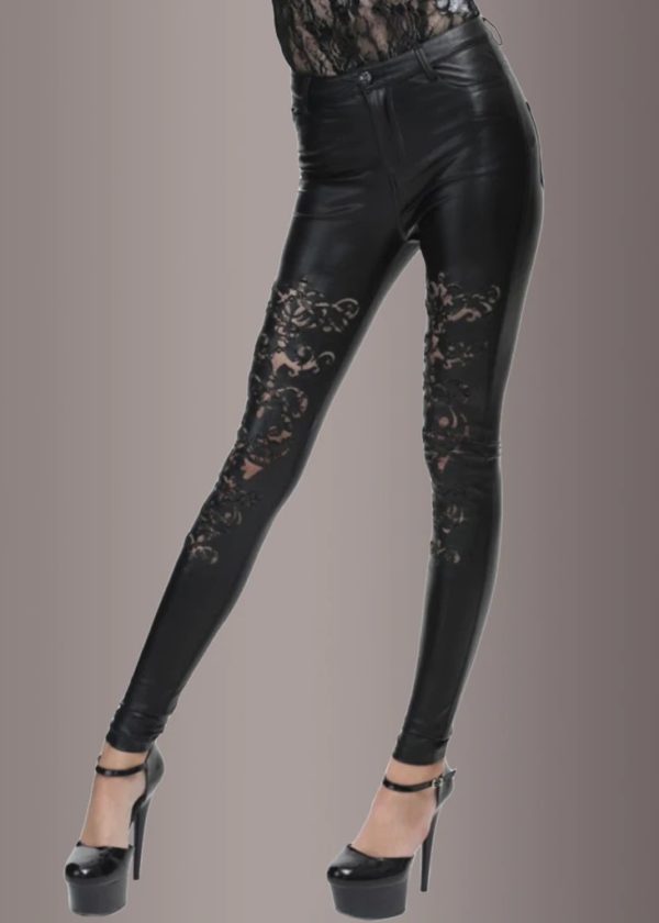 FAUX LEATHER PANTS WITH CUTOUT LACE PATTERN - Image 7