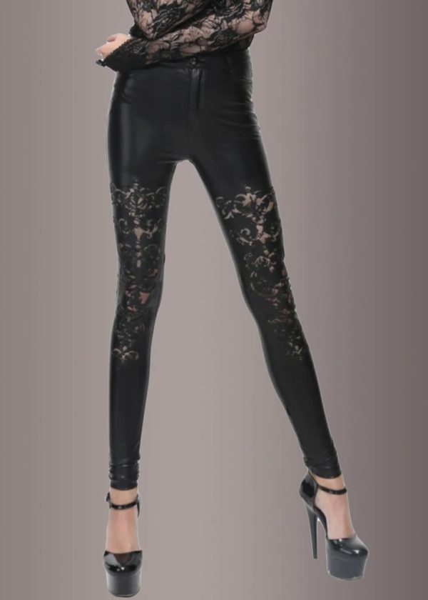 FAUX LEATHER PANTS WITH CUTOUT LACE PATTERN - Image 5