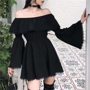 Women's Gothic Off-shoulder Falbala Flare Sleeve Dresses