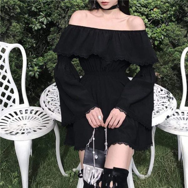 Women's Gothic Off-shoulder Falbala Flare Sleeve Dresses - Image 2