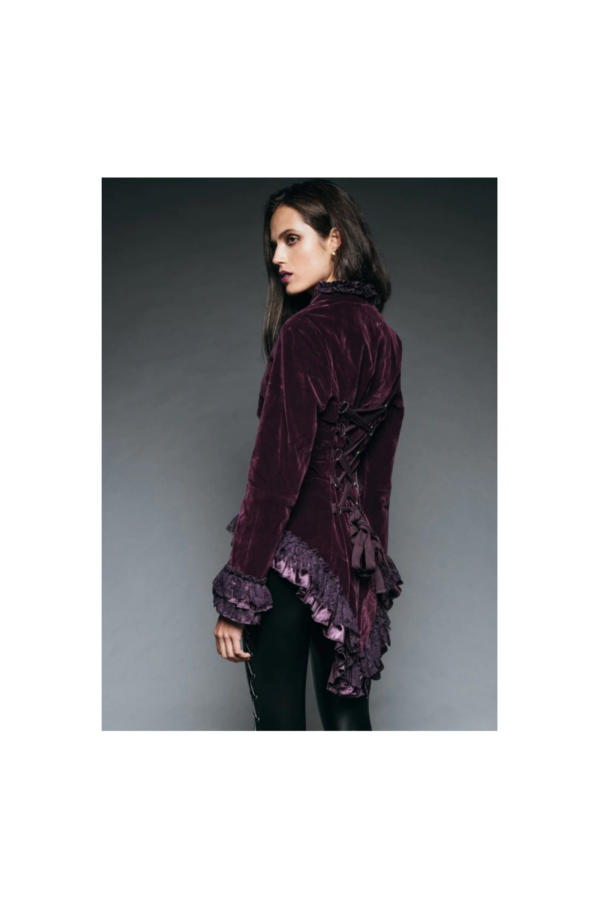 WITCHY WOMAN PURPLE VELVET STEAMPUNK TAIL JACKET WITH BACK LACING