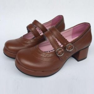 Concise College Style Light Coffee Color Lolita High Heel Shoes