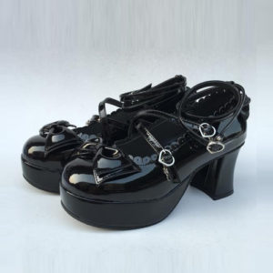 The Tea Party Black Bowknot Mirror Face Lolita High Heel Shoes
