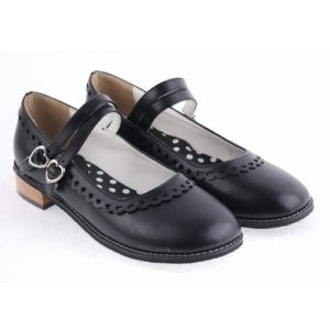 Black 1.0" Heel High Romatic Synthetic Leather Point Toe Cross Straps Platform Women Lolita Shoes
