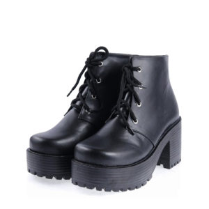 Black 3.1" High Heel Classical Patent Leather Lace Tie Platform Girls Lolita Shoes