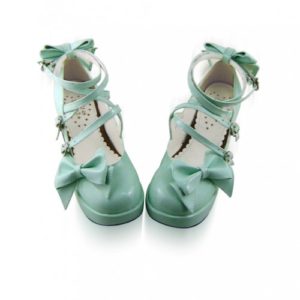 Mint Color Mirror Face Bowknot Sweet Lolita Lovely Doll High Heel Shoes