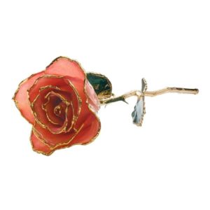 Genuine 12 Inch Pink Rose, Lacquered And Trimmed In 24 Karat Gold