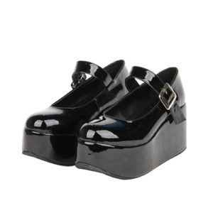 Black Little Round-toe Shallow Mouth Lolita High Heel Shoes